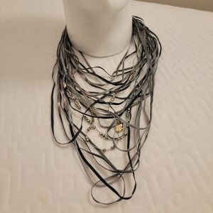 Leather Multi-Strand Necklace with Gold Silver Pewter Accents